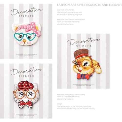 1 Piece Iron On Embroidery Patches Cat Rabbit Baby Clothing Applique Patch DIY Clothes Glasses Cat Patch New