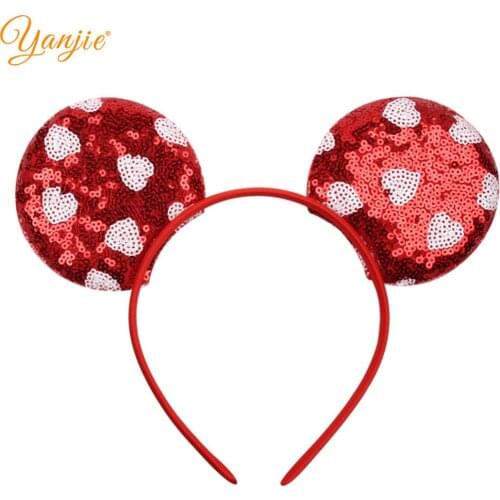 10pcs/lot 2020 Fashion Embroidery Sequins Heart Valentines Day Mouse Ears Headband Women&Girl Hairband Festival Headwear