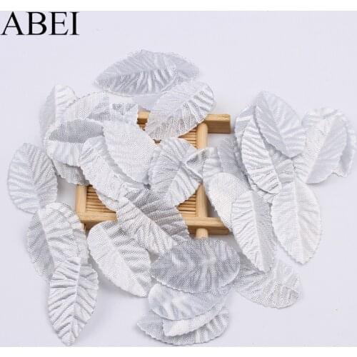 200pcs Christmas Silver Leaf Artificial Silk Leaves for Wedding Party Home Garden Scrapbook Decoration DIY Floral Accessories