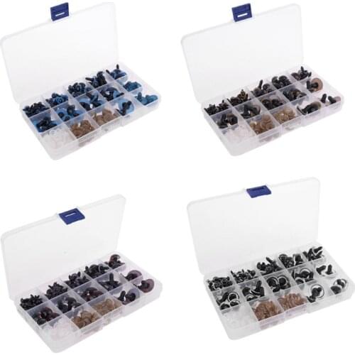 200 Pcs Plastic Crafts Screw Safety Eyes 15 Grid Doll DIY Kit with Washer Supply