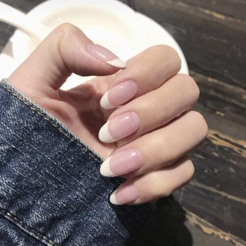 24Pcs French Ballerina Fake Nails False Nails Gradeint Natural Coffin False Nails French Tips Press On Nails Artifical Nails