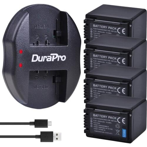 4pc 3900mAh VW-VBT380 VW VBT190 Camera Battery+ USB Charger for Panasonic HC-VXF999,HC-VXF990,HC-VX870,HC-VX989,HC-WXF1G,VXF1GK