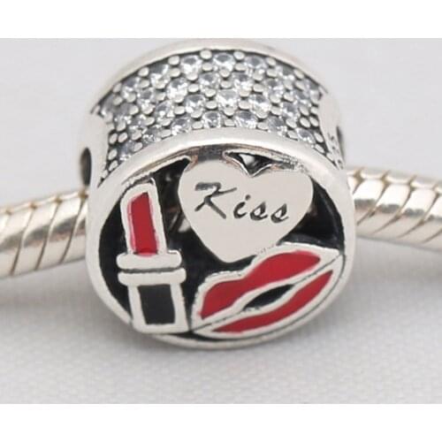 Authentic S925 Silver Bead DIY Jewelry Glamour Kiss Charms fit Lady Bracelet Bangle Mixed Enamel & Clear CZ
