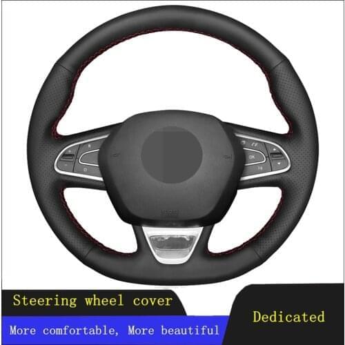 Car Accessories Steering Wheel Covers Black Genuine Leather For Renault Megane 4 Grand Scenic Kadjar Koleos Talisman Espace SM6