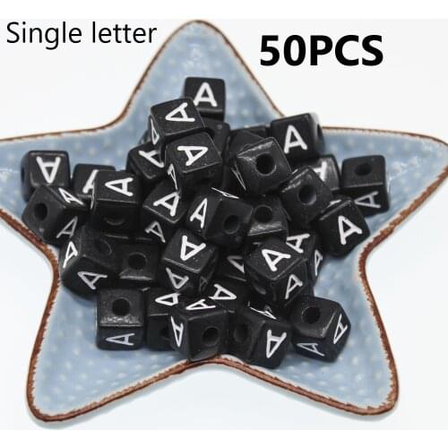 CHONGAI 50Pcs Cube Acrylic Letter Beads Single Alphabet A-Z Black Square Bracelet Jewelry Making Beads 10*10mm
