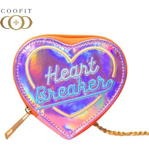 Coofit Hologram Wallet Heart Shape Fashion Holographic Women Zipper Wallets Laser Hologram Wallets Clutch Women Coin Purses