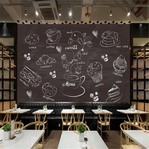 Blackboard Hand Drawn Cafe Theme Wallpapers Industrial Decor Restaurant Tooling Background Wall Paper Mural Papel De Parede 3d