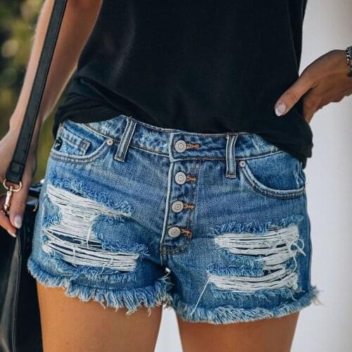 New Fashion Ripped Jeans Blue Women Jean Short Womens High Waist Tube Nostalgic Hollow Jeans Shorts With Pockets Button Short