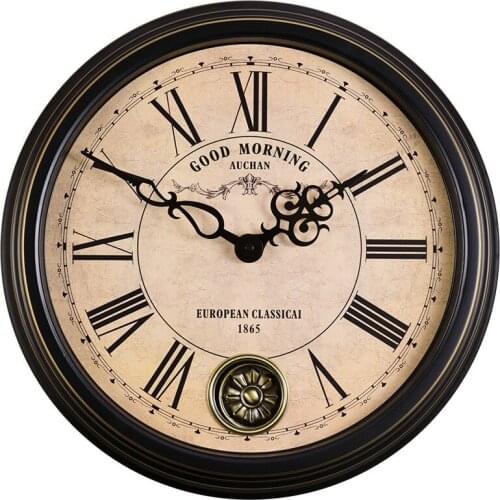 European style retro living room silent wall clock American antique nostalgic clock fashion creative wall watch quartz clock