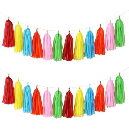 DIY Tissue Paper Tassel Garland for Wedding Hanging Garland Ribbon Curtain Baby Shower Decoration Party celebration Supplies