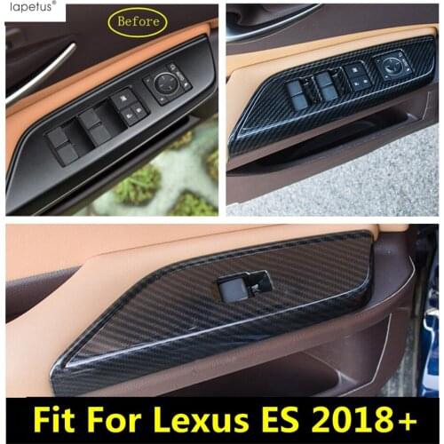 Lapetus Carbon Fiber Look Interior For Lexus ES 2018 - 2021 Door Handle Holder Window Lift Button Switch Panel Cover Kit Trim