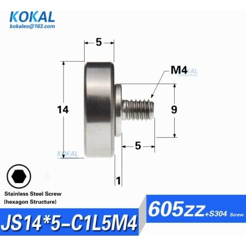 [JS14X5-C1L5M4]10PCS/lot 605zz 605 S605 ball bearing External thread NTBG series pulley with M4 Screw JS14X5C1L5M4 NTBG14-5mm