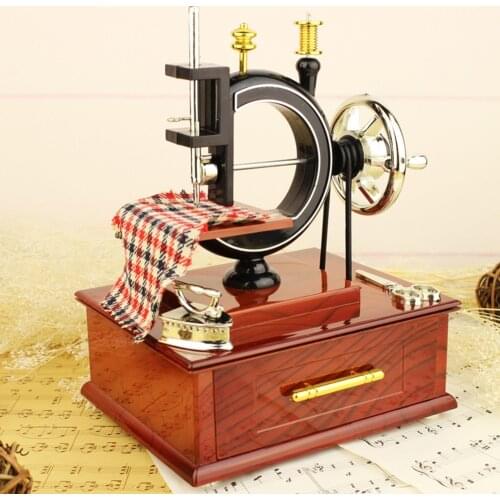 Creative Resin Music Box Simulation Sewing Machine Retro Toy Jewelry Box Home Ornaments for Couple Romantic Gift