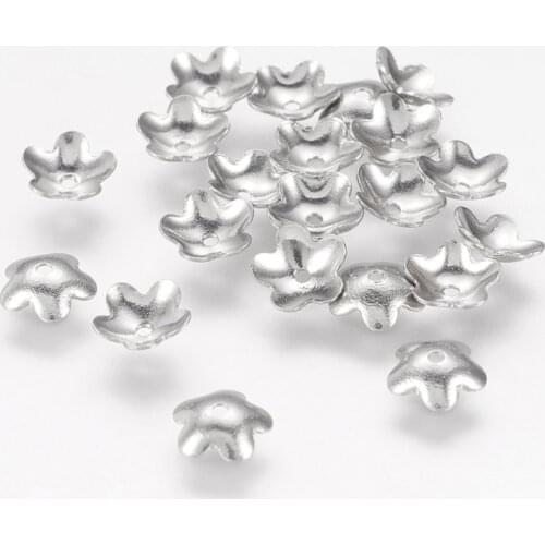 Pandahall 304 Stainless Steel 5-Petal/8-Petal Flower Bead Caps, Stainless Steel Color, 6x2mm, 7x1.5mm; about 1000pcs/bag