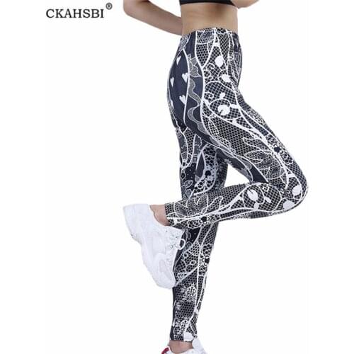CKAHSBI Black Floral Love Printed Women Sport Leggings High Waist Push Up Gym Fitness Running Breathable Comfortable Yoga Pants