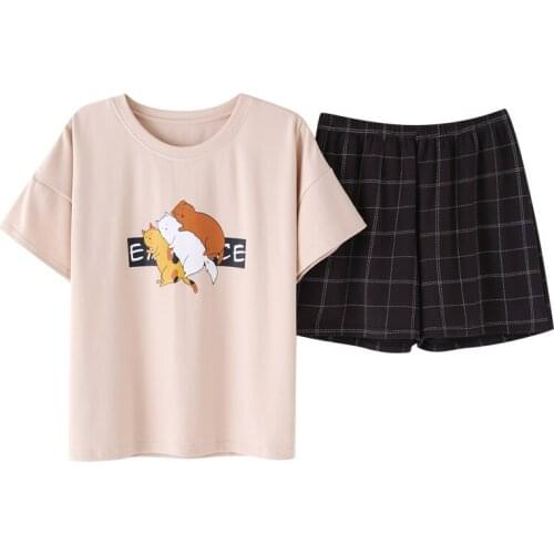 Summer Pijama Cotton Pajamas Set For Women Pyjamas Sleepwear Girl Short Sleeved Household Suit Female Clothing Set 2019