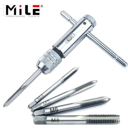 Mile 6Pcs/set T-handle Reversible Single Tap Wrench Tapping Threading Tool M3-M8 M3-M6 1/8-1/4 Screwdriver Tap Holder Hand Tool