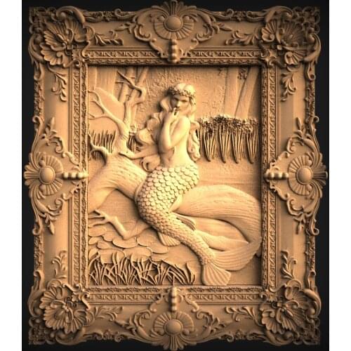 STL Model Mermaid for CNC Router 3D Printer Artcam Aspire Bas Relief (982)
