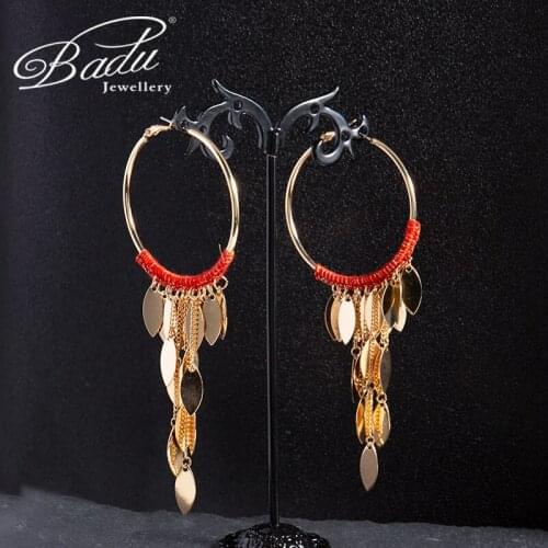 Badu Trendy Bohemia Hoop Earrings Gold Color Chain Geometric Charming Tassel Earrings For Women Girls Party Jewelry Gifts