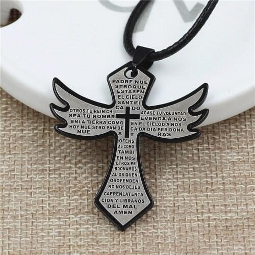 2 style letters titanium steel cross pendant necklace for men Jewelry Top Quality Not Alloy Metal Drop shipping