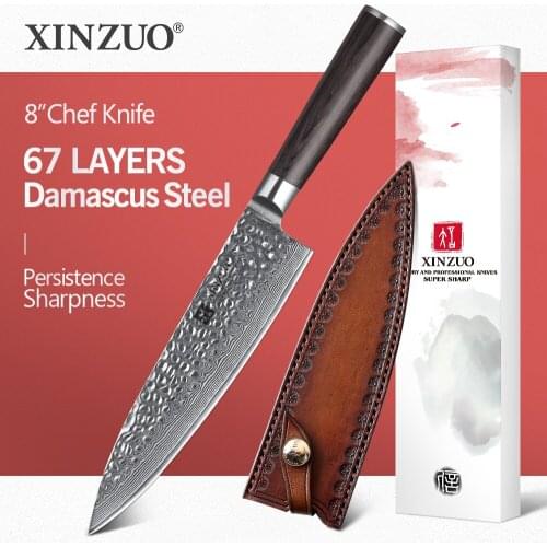 XINZUO 8'' inch Chef Knife High Carbon 67 layer Japanese Damascus Steel Kitchen Knives Ultra Sharp Meat Knife Pakka Wood Handle