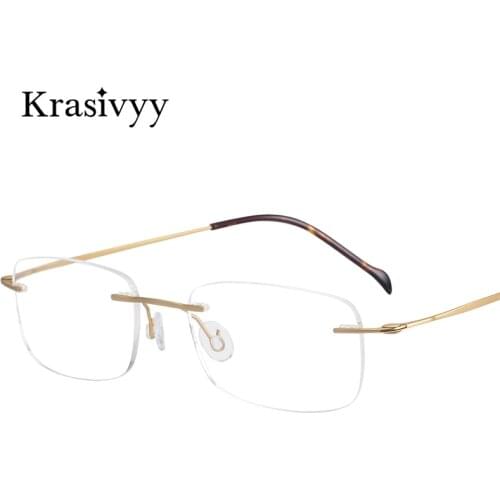 Krasivyy Pure Titanium Rimless Glasses Frame Men Brand Designer Myopia Optical Prescription Eyewear Male Screwless Eyeglasses