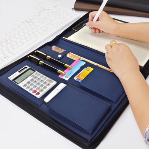 A4 zipper senior PU leather business work manager bag conference file folder organizer sales agreement folders portfolios 641B