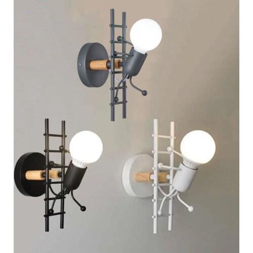 Simplicity Little Iron Man LED Wall Light Childrens Room Kitchen Dining Room Bedroom Aisle E27 Wall Lamp Decor Lighting Fixture