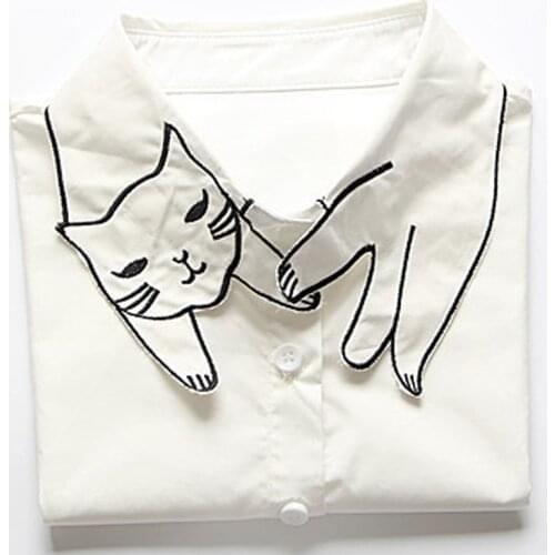 Shirt false Collar Detachable Vertical Creative new white cat cute fake collar Three-dimensional embroidery fake false collar