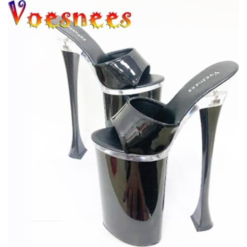 Summer Slippers for Women Large Size Female Patent Leather Super High Heels 26cm New 2021 Platform Thin Heel Slides Sandals Lady