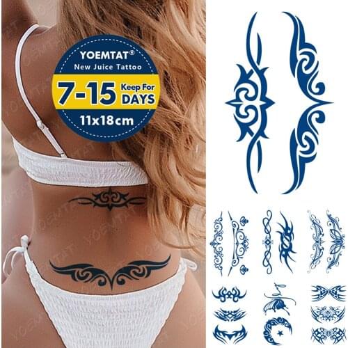 Juice Lasting Waterproof Temporary Tattoo Sticker Lotus Butterfly Flame Totem Flash Tatto Sexy Girl Body Art Ink Blue Fake Tatoo