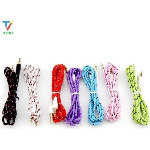 300pcs/lot 3.5mm Stereo Audio AUX Cable Braided Woven Fabric wire Auxiliary Cords Jack Male to Male M /M 1m 3ft Lead for samsung