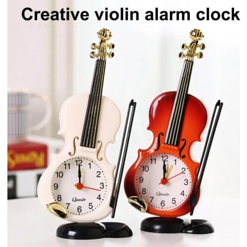 Stylish Desktop Clock Wear-resistant Lucid Dial Creative Decorative Violin Alarm Clock Alarm Clock for Home