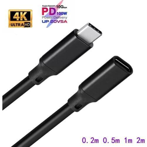 USB C Extension Cable PD 100W Fast Charging Android Type-C Data Cord For Macbook Huawei Xiaomi USB-C Extender Cord 0.2/0.5/1 2M