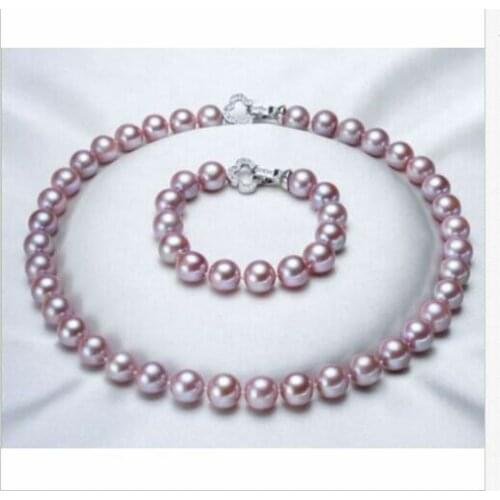 Gorgeous 10-11mm round south sea lavender pearl necklace18"&bracelet 7.5-8"