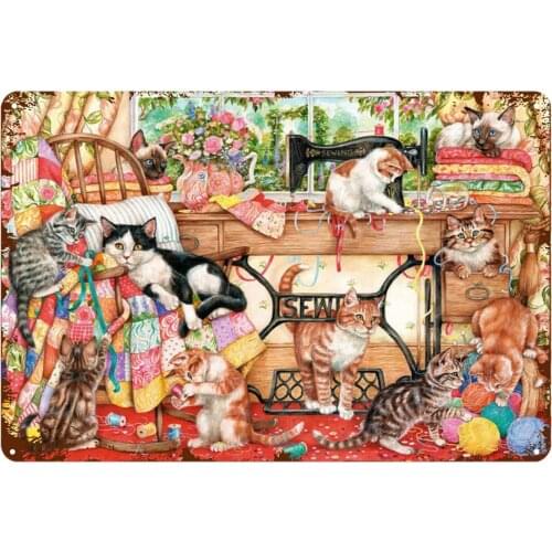 Kegill Retro Tin Signs Vintage, Metal Signs for Garage Man Cave,Home Cat Art Tin Signs Wall Art Decor 12 x 8In