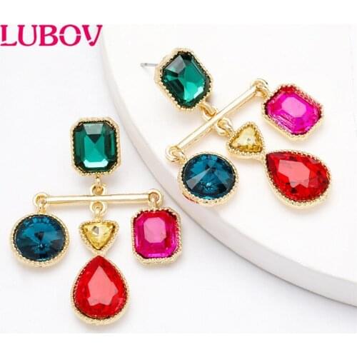 LUBOV Shining Crystal Rhinestone Water Pendant Dangle Earrings Geometric Bijoux Acier Inoxydab Drop Earrings Women Jewelry Gift