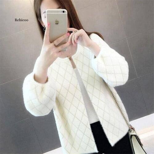 Womens Sweater Imitation Mink Fur Short Coat Autumn and Winter New Loose Fashion Short Knit Cardigan Shirt