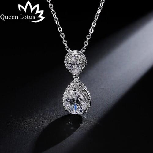 Queen Lotus fashion Water drops clavicle necklace for women Rouge tears Micro-mosaic zircon chain pendant female choker jewelry