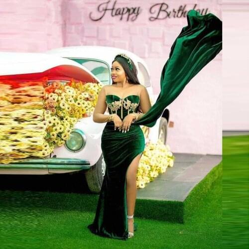 Velour Mermaid Prom Dresses With Sheer Necklinie Exposed Borning Mermaid Evening Dress Side Split Dubai Arabic robes de cocktail