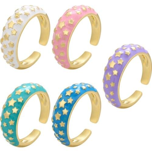 ZHUKOU NEW Gold Enamel Star Open Ring for women Enamel Romantic women chuncky ring Engagement Ring Jewelry Wholesale VJ286