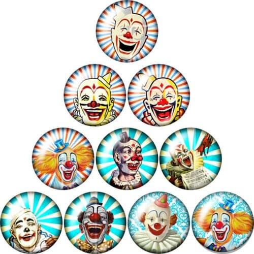 New Fanny Circus clown 10pcs mixed 12mm/16mm/18mm/25mm Round photo glass cabochon demo flat back Making findings