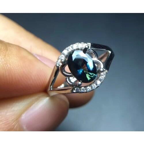 100% natural sapphire ring female Blue and green Classic contracted with 925 sliver