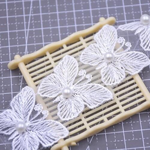 2 yards 35mm wide Beaded Single Layer Embroidered Butterfly Lace Organza Ribbon for Diy Hair Accessories Clothing Headdress Trim