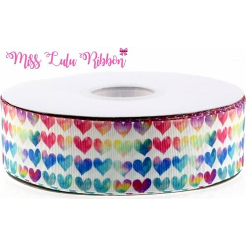 6-75mm Rainbow Heart Print Grosgrain Ribbon DIY Handmade Hair Clips Party&Gifts Decoration Hair Accessories For Girls 50Yards