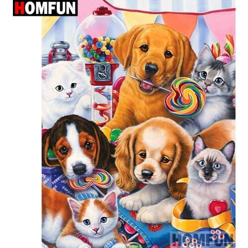 HOMFUN Full Square/Round Drill 5D DIY Diamond Painting "Animal dog" Embroidery Cross Stitch 5D Home Decor Gift A18299