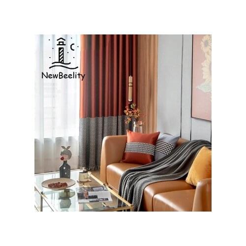 Low Cost American High-grade Curtains for Living Room and Bedroom Linen Embossed Stitching Thick Blackout Customized Products