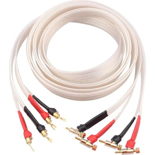 HIFI Audio Line Micro Space OCC Silver Plated Wire Gun Type Speaker Cable Banana To Spade Plug