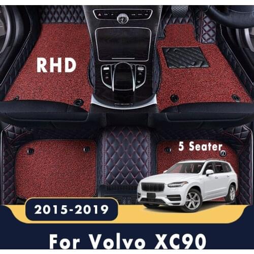 RHD Car Floor Mats For Volvo XC90 2019 2018 2017 2016 2015 (5 Seater) Auto Luxury Double Layer Wire Loop Interior Leather Carpet