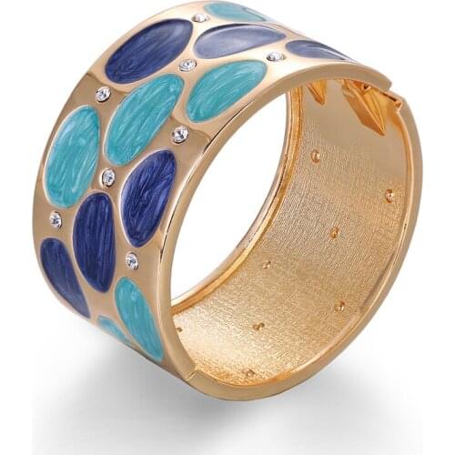 ORNAPEADIA Wholesale Cross-popular Bracelet for Women Fashion Retro Oil Drop Diamond Two-color Wide Side Bracelet Cuff Bangles